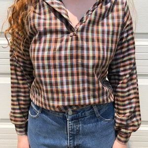 Vintage Brown Multi Colored Plaid Blouse